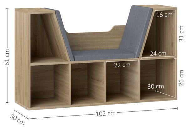HOMCOM Libreria Bancali 2 in 1 con 6 scomparti 3 Cuscini, Mobile da archiviazione, 102L x 30l x 61H cm, Rovere Grigio | Aosom Italy