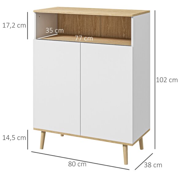 HOMCOM Credenza con armadio a 2 porte e 4 mensola regolabili interna, Mobile da Magazzinaggio su piedi scandinavi in legno, bianco | Aosom Italy