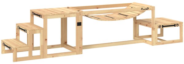 PawHut Set Agility per Cani, Costruzione per l'Allenamento dei Cani con Ponte, Scala, Piattaforma, in Legno di Pino, per Cani di Taglia Grande fino a 40 kg