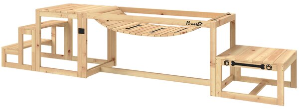 PawHut Set Agility per Cani, Costruzione per l'Allenamento dei Cani con Ponte, Scala, Piattaforma, in Legno di Pino, per Cani di Taglia Grande fino a 40 kg