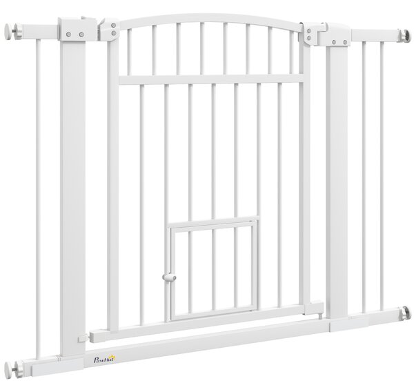 PawHut Barriera di sicurezza per cani con sistema di doppio bloccaggio, montaggio a pressione o a vite, larghezza 76-104 cm bianco