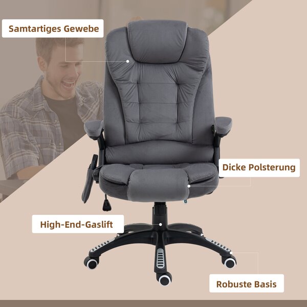 Vinsetto Poltrona da Ufficio con Funzione Massaggiante & Riscaldante, ergonomica, regolabile in altezza, Grigio scuro