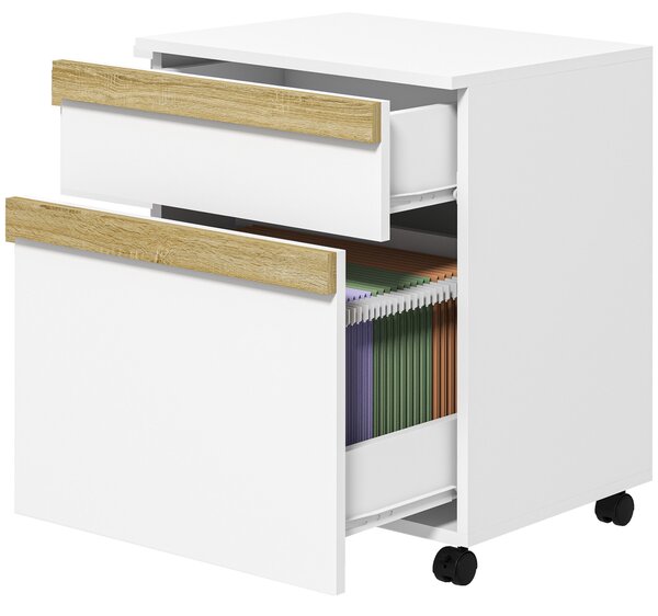 Vinsetto Mobile Caisson da ufficio a rotelle con 2 cassetti scorrevoli organizzatore per documenti 48 x 40 x 59,5 cm bianco