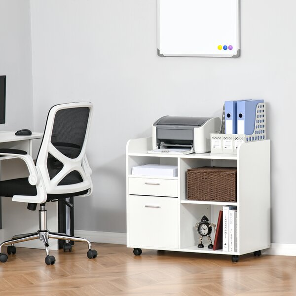 Vinsetto Supporto per stampante - Caisson d'organizzazione per Ufficio Ruotante - Dim. 80l x 40P x 72H cm in Legno Bianco