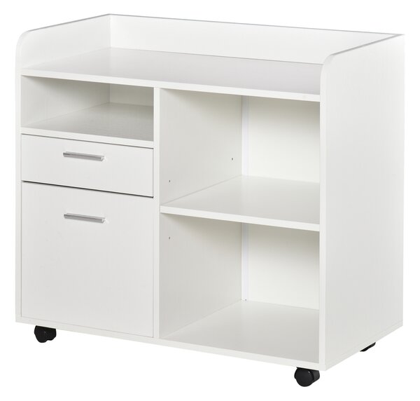 Vinsetto Supporto per stampante - Caisson d'organizzazione per Ufficio Ruotante - Dim. 80l x 40P x 72H cm in Legno Bianco