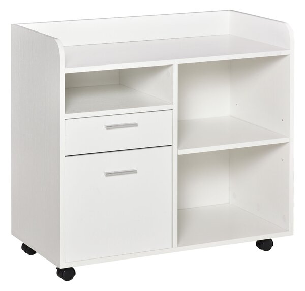 Vinsetto Supporto per stampante - Caisson d'organizzazione per Ufficio Ruotante - Dim. 80l x 40P x 72H cm in Legno Bianco
