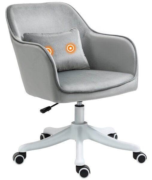 HOMCOM Poltrona da ufficio in velluto poltrona da ufficio massaggiante cuscino lombare integrato regolabile in altezza girevole a 360° grigio chiaro