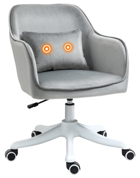 HOMCOM Poltrona da ufficio in velluto poltrona da ufficio massaggiante cuscino lombare integrato regolabile in altezza girevole a 360° grigio chiaro