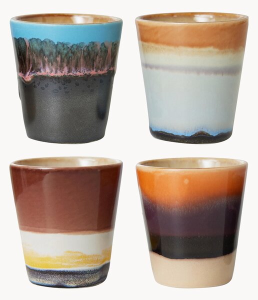 Set di 4 tazzine da espresso fatte a mano con smalto reattivo 70's