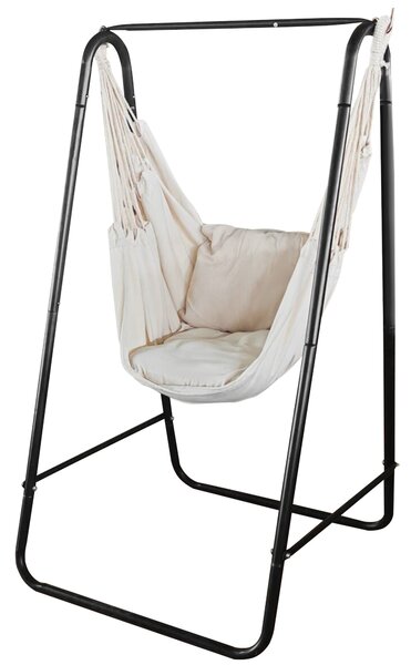 Outsunny Sedia a dondolo da giardino con supporto, sedia sospesa con cuscino, bracciolo, ganci, crema bianco