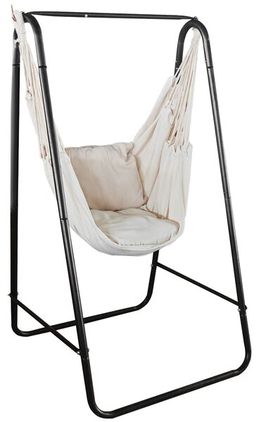 Outsunny Sedia a dondolo da giardino con supporto, sedia sospesa con cuscino, bracciolo, ganci, crema bianco