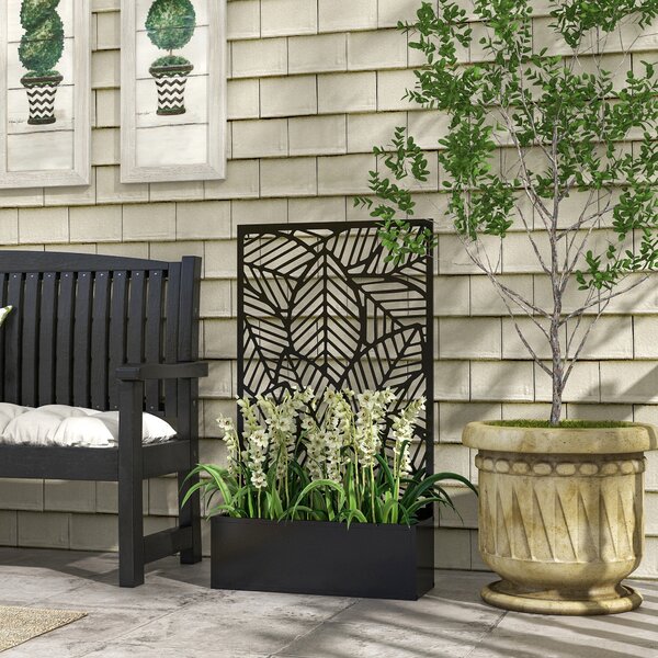 Outsunny Fioriera Rialzata con Spalliera Decorativa per Rampicanti da Terra e Parete in Metallo, 61x23x113 cm, Nero | Aosom Italy
