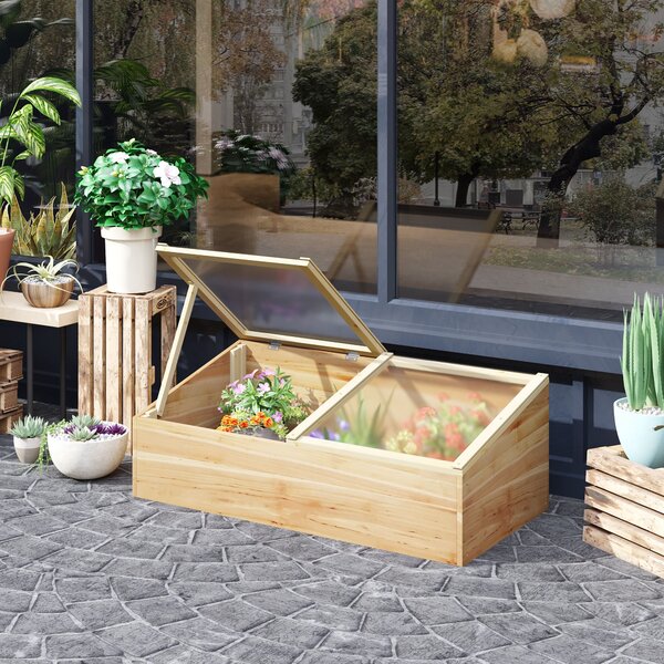 Outsunny Mini Serra da Giardino Serra per semenzai dim. 100L x 50l x 36H cm Tetto 2 falde apribili separatamente Pannelli in Policarbonato Legno di Abete pre-olio