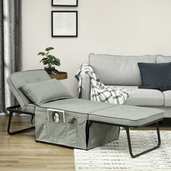 HOMCOM Poltrona chauffeuse convertibile 4 in 1 con schienale reclinabile su 5 posizioni cuscino 180 x 64 x 40 cm grigio chiaro