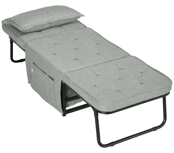 HOMCOM Poltrona chauffeuse convertibile 4 in 1 con schienale reclinabile su 5 posizioni cuscino 180 x 64 x 40 cm grigio chiaro