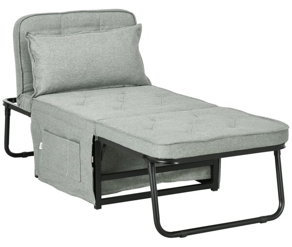 HOMCOM Poltrona chauffeuse convertibile 4 in 1 con schienale reclinabile su 5 posizioni cuscino 180 x 64 x 40 cm grigio chiaro