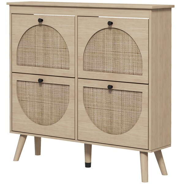 HOMCOM Mobile a scarpe 4 ribaltamenti 20 paia mensola regolabile stile bohémien piedi in legno massiccio 105 x 24 x 97,5 cm naturale