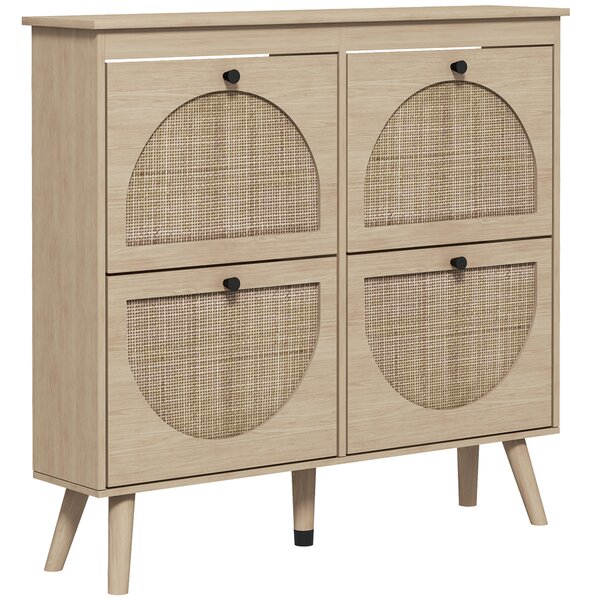 HOMCOM Mobile a scarpe 4 ribaltamenti 20 paia mensola regolabile stile bohémien piedi in legno massiccio 105 x 24 x 97,5 cm naturale
