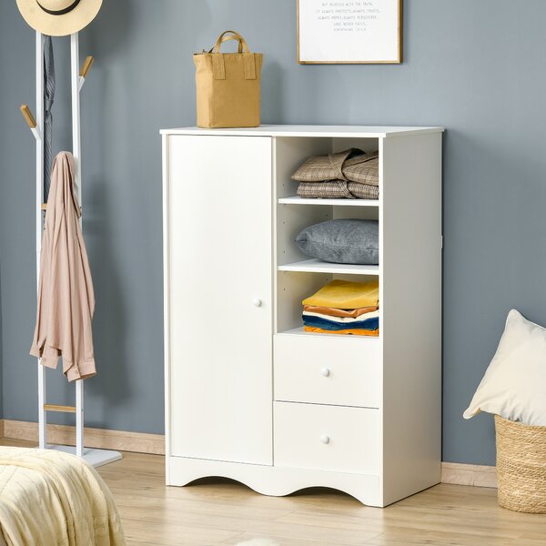 HOMCOM Armadio con Porta, 5 Ripiani, 3 Nicchie e 2 Cassetti, 85,7x49,2x123,8 cm, Bianco | Aosom Italy