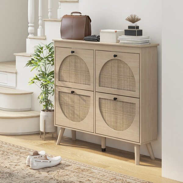 HOMCOM Mobile a scarpe 4 ribaltamenti 20 paia mensola regolabile stile bohémien piedi in legno massiccio 105 x 24 x 97,5 cm naturale