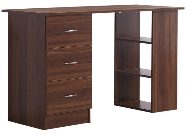 HOMCOM Tavolo da Scrivania Informativo Multi-Funzione 3 cassetti 2 ripiani dim. 120L x 49P x 72H cm MDF Effetto Noce