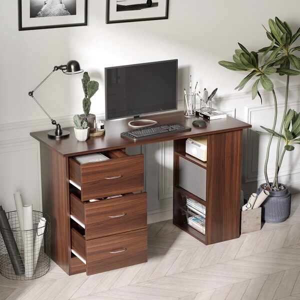 HOMCOM Tavolo da Scrivania Informativo Multi-Funzione 3 cassetti 2 ripiani dim. 120L x 49P x 72H cm MDF Effetto Noce