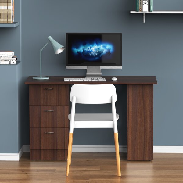 HOMCOM Tavolo da Scrivania Informativo Multi-Funzione 3 cassetti 2 ripiani dim. 120L x 49P x 72H cm MDF Effetto Noce