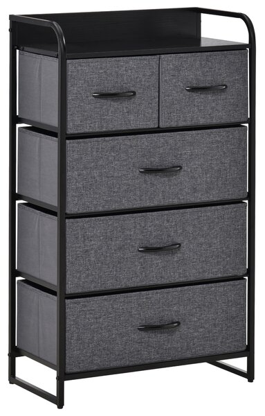 HOMCOM Cassettiera Mobiletto da Rangement 5 cassetti Pieghevoli in Tessuto 58 x 29 x 99 cm Grigio