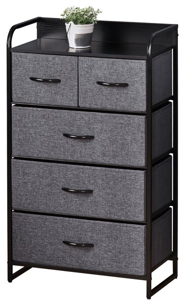 HOMCOM Cassettiera Mobiletto da Rangement 5 cassetti Pieghevoli in Tessuto 58 x 29 x 99 cm Grigio