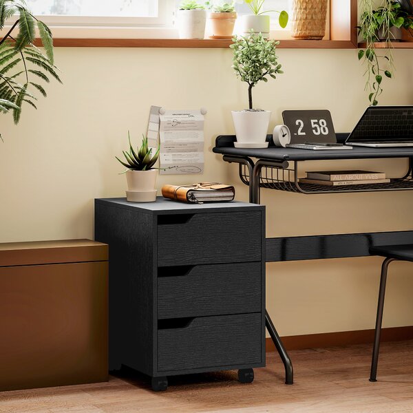 HOMCOM Mobile portaoggetti per ufficio su ruote, 3 cassetti, 40x50x57,5cm, nero | Aosom Italy