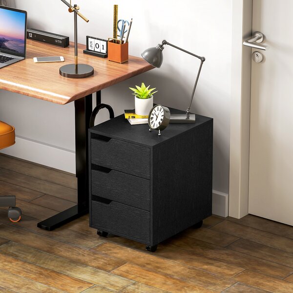 HOMCOM Mobile portaoggetti per ufficio su ruote, 3 cassetti, 40x50x57,5cm, nero | Aosom Italy