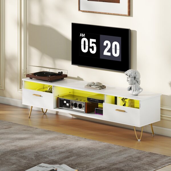 HOMCOM Mobile TV con LED RGB a 16 colori mobile televisivo per schermi da 42 a 120 pollici, 160x35x42cm, bianco | Aosom Italy