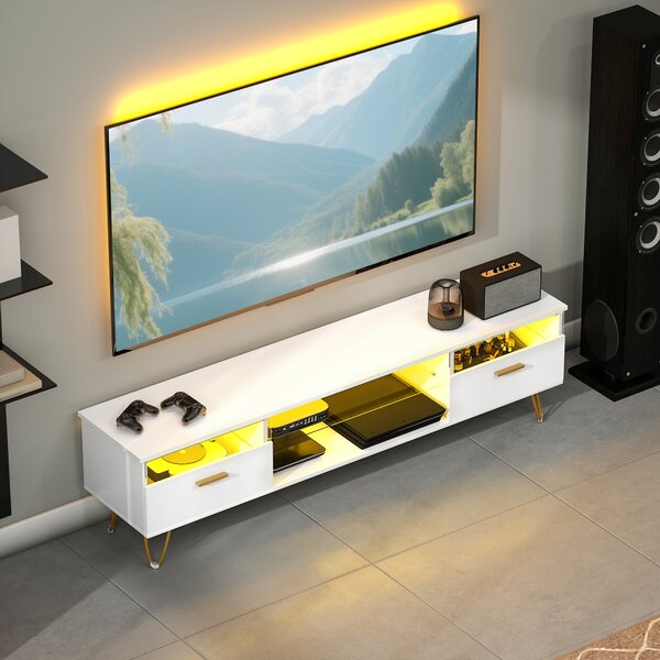HOMCOM Mobile TV con LED RGB a 16 colori mobile televisivo per schermi da 42 a 120 pollici, 160x35x42cm, bianco | Aosom Italy