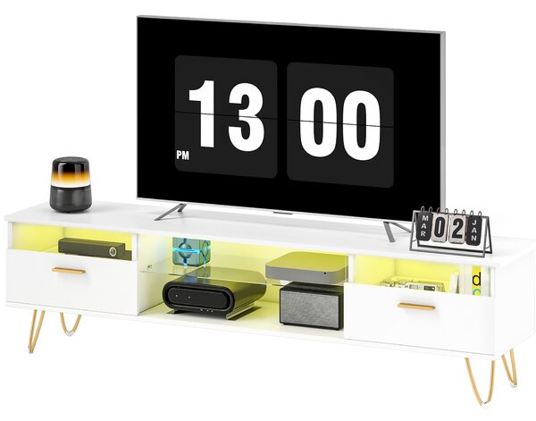 HOMCOM Mobile TV con LED RGB a 16 colori mobile televisivo per schermi da 42 a 120 pollici, 160x35x42cm, bianco | Aosom Italy
