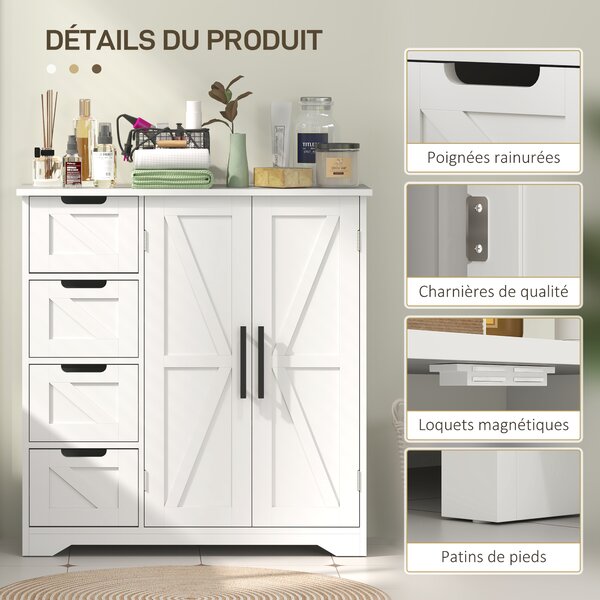 HOMCOM Mobile da bagno, mobile da bagno, con 4 cassetti, 1 armadio, per piccoli spazi, 81,2 x 30 x 83,8 cm, bianco | Aosom Italy