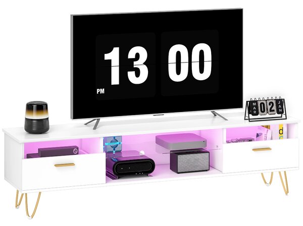 HOMCOM Mobile TV con LED RGB a 16 colori mobile televisivo per schermi da 42 a 120 pollici, 160x35x42cm, bianco | Aosom Italy