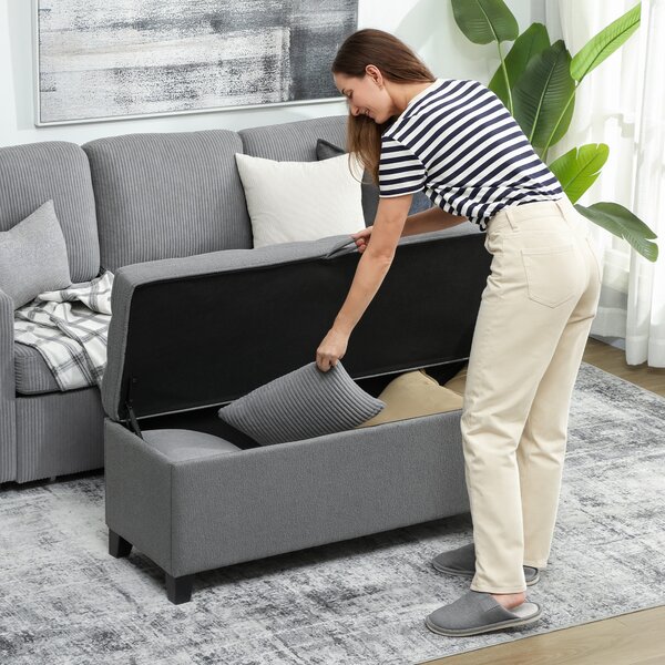 HOMCOM Banco di Archiviazione con 2 Cerniere di Sicurezza Tappo Ribaltabile per Camera Salotto 120x40x48 cm Grigio Scuro | Aosom Italy