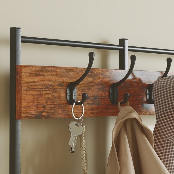 HOMCOM Mobile d'ingresso 4 in 1, appendiabiti, vestiaire con 7 cassetti in tessuto e 14 ganci, 100 x 30 x 183 cm, marrone rustico | Aosom Italy