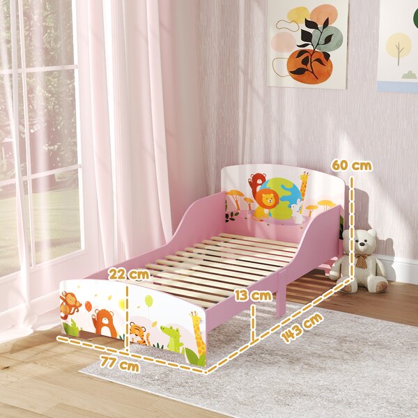 AIYAPLAY Lettino per Bambini 3+ Anni in Legno con Bordi Rialzati e Sponde di Sicurezza, 143x77x60 cm, Rosa | Aosom Italy