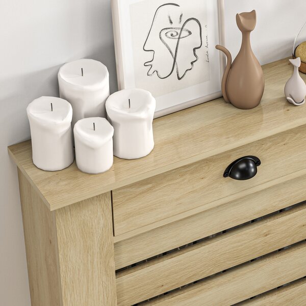 HOMCOM Copertura per radiatore copri radiatore griglia a doghe orizzontali con 2 cassetti in legno 78l x 19P x 95,5H cm rovere | Aosom Italy