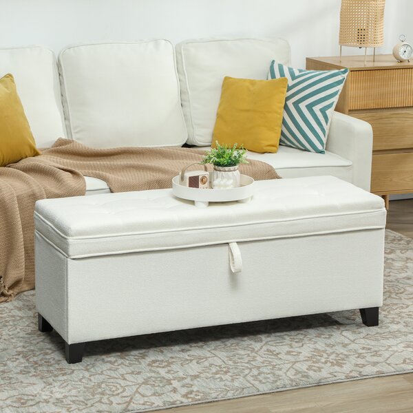 HOMCOM Banco da Archiviazione con 2 Cerniere di Sicurezza Coperchio Ribaltabile per Camera da Letto Soggiorno 120x40x48 cm Crema | Aosom Italy
