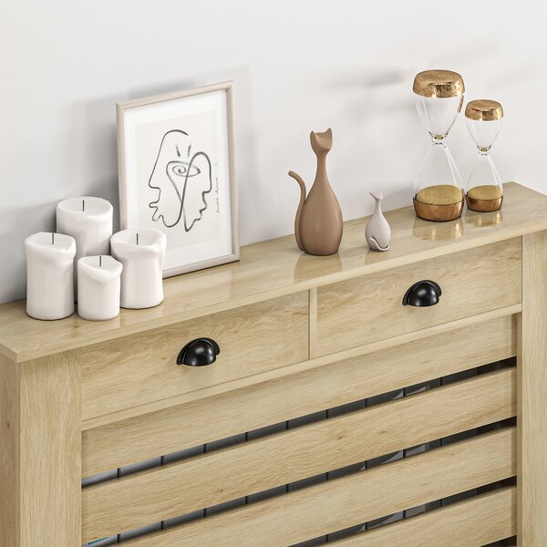 HOMCOM Copri-radiatore cache radiatore griglia a listelli orizzontali con 2 cassetti in legno 111l x 19P x 95,5H cm rovere | Aosom Italy