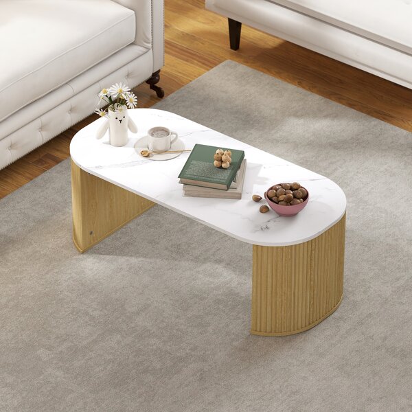 HOMCOM Tavolino ovale, tavolino d'appoggio effetto marmo, angoli arrotondati piedi spessi, 110 x 50 x 40 cm, bianco | Aosom Italy
