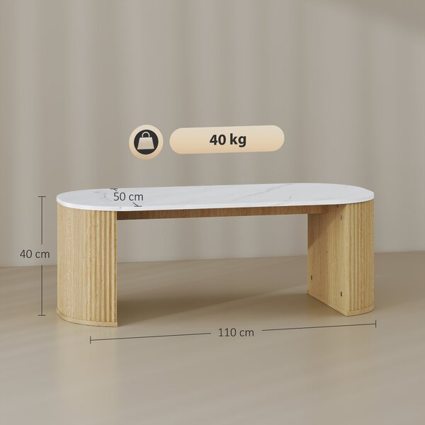 HOMCOM Tavolino ovale, tavolino d'appoggio effetto marmo, angoli arrotondati piedi spessi, 110 x 50 x 40 cm, bianco | Aosom Italy