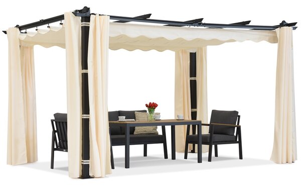 Pergola per patio Barbados 3x3 m con tende Garden Point beige antracite