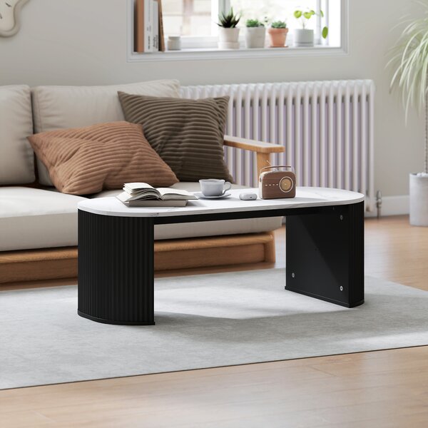 HOMCOM Tavolino ovale, tavolino d'appoggio effetto marmo, angoli arrotondati piedi spessi, 110 x 50 x 40 cm, nero | Aosom Italy