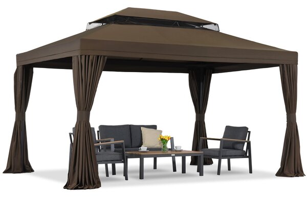Padiglione da giardino marrone con tende Valencia 3x3m Garden Point