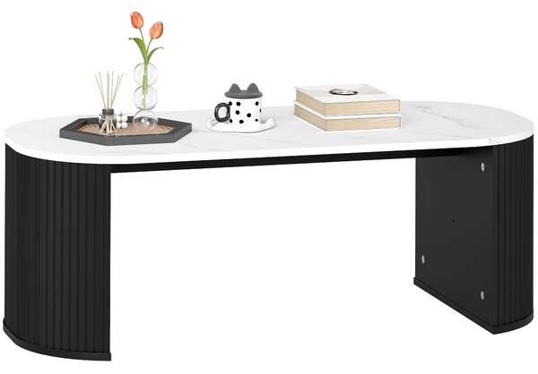 HOMCOM Tavolino ovale, tavolino d'appoggio effetto marmo, angoli arrotondati piedi spessi, 110 x 50 x 40 cm, nero | Aosom Italy