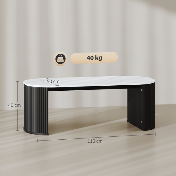 HOMCOM Tavolino ovale, tavolino d'appoggio effetto marmo, angoli arrotondati piedi spessi, 110 x 50 x 40 cm, nero | Aosom Italy