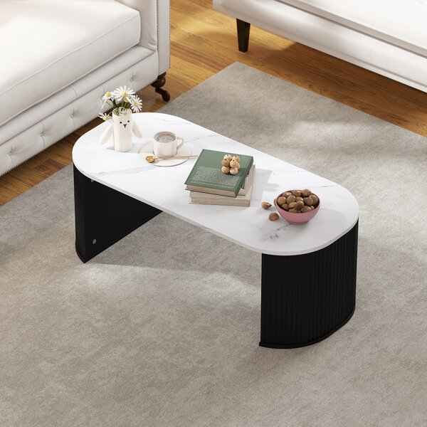 HOMCOM Tavolino ovale, tavolino d'appoggio effetto marmo, angoli arrotondati piedi spessi, 110 x 50 x 40 cm, nero | Aosom Italy